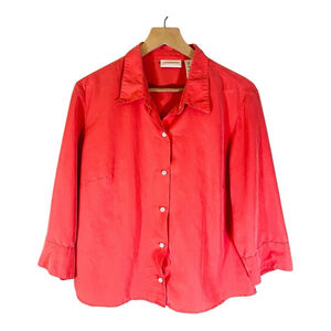Liz Claiborne Blouse Womens L Large Coral‎ Long Sleeve Button Down Casual Comfy